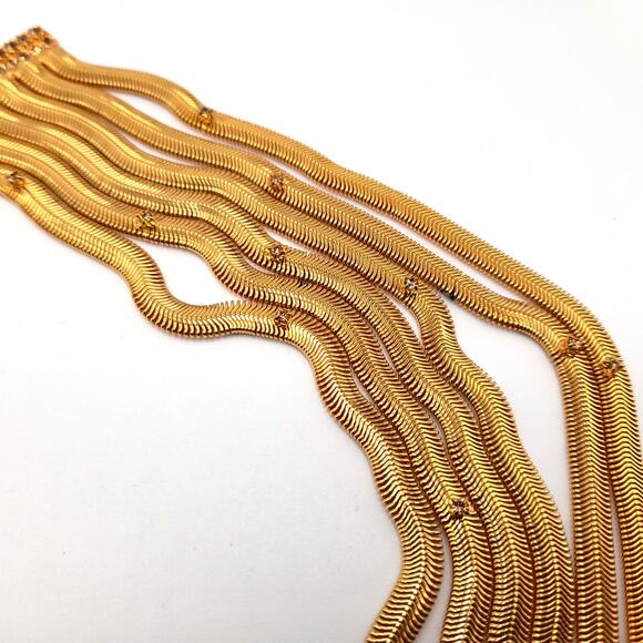 Snake Chain 6 Strand Necklace, Rhinestone Accents, Gold Tone, 17" - Picture 7 of 11